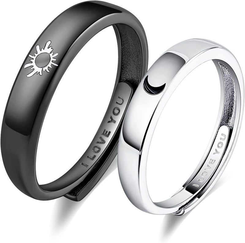 Beydodo 925 Silver Rings Custom Adjustable Sun and Moon Matching Rings Engraved I Love You Couples Rings Wedding - Image 1